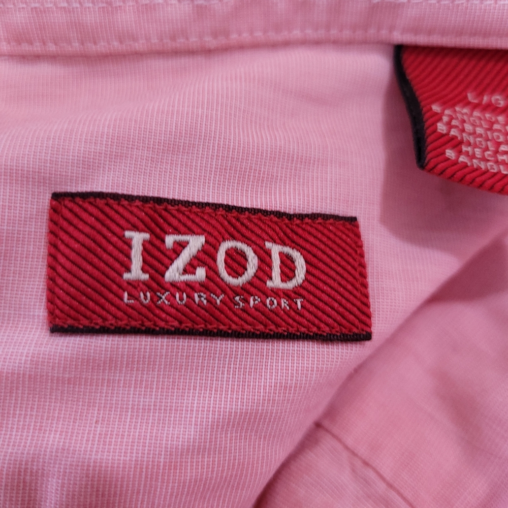 IZOD Luxury Sport Mens L Button Down Shirt Pink Long Sleeve Pocket 100% Cotton - Picture 5 of 7